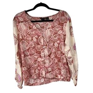Tahari Cream Pink 100%‎ Linen Blouse